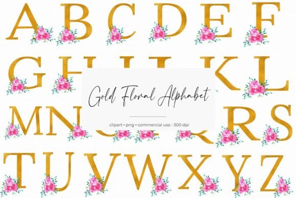 Floral Gold Alphabet Clipart