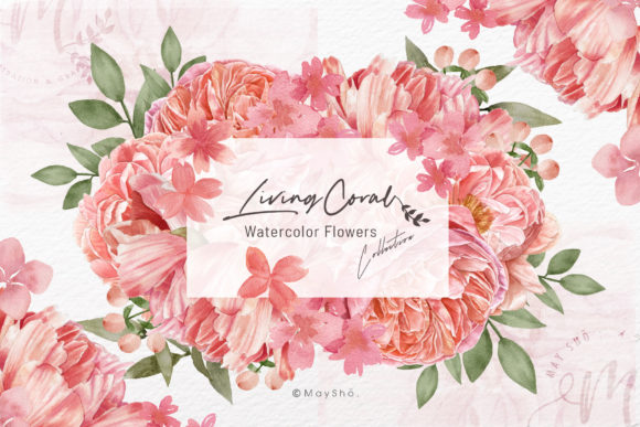 Living Coral Watercolor Flowers: A Versatile Floral Graphics Collection