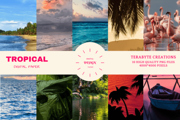 Tropical Digital Papers for Creative Projects