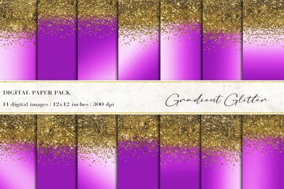 Violet Gradient Glitter Digital Papers