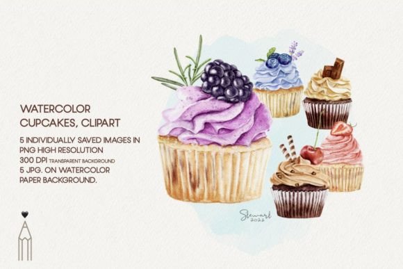 Watercolor Cupcakes Clipart for Creative Projects